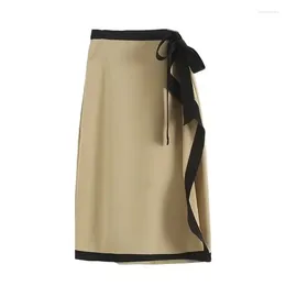 Skirts Ladies' 2024 Chic And Stylish Slim Version With Contrasting Bow Decoration In Long Skirt Retro High Waist Split Mujer