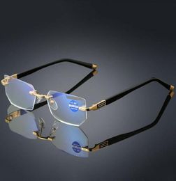 Frame High Quality Reading Eyeglasses Presbyopic Spectacles Clear Glass Lens Unisex Rimless Antiblue light Glasses Strength 10 5198085