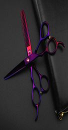 professional japan 440c purple Left handed 6 039039 hair scissors cutting barber makas haircut thinning shears hairdressing 2558675