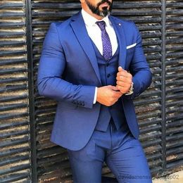 Men's Suits Blazers Blue Mens Wedding Suits 2023 Slim Fit Groom Tuxedo for Wedding One Button Costume Homme 3 Pieces Male Suit (Blazer+Pants+Vest)