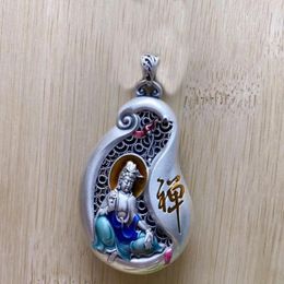 Chains 925 Silver National Style Hollow Out Bodhisattva Pendant Colorful Enamel Guanyin Zen Solid Necklace For Men Banquet Jewelry