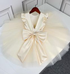 2021 kids girls big bow champagne Dress baby girl silk party dresses retail clothes6648302