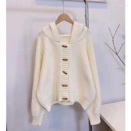 Women's Knits Beautiful Sweaters White Colour Hooded Outerwear Women Cardigans Full Sleeves Spring Knitted Jackets Sweatshirt