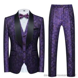 Men's Suits Blazers 2023 Fashion New Mens Casual Boutique Business Wedding Host Flower Colour Suits 3 Pcs Set Dress Blazers Jacket Pants Vest Coat