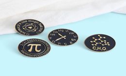 Mathematical Pi Chemical Element Equation Symbol Brooch Pins 4pcsSet Funny Gold Plated Round Alloy Enamel Brooches for Men Fashio5773059