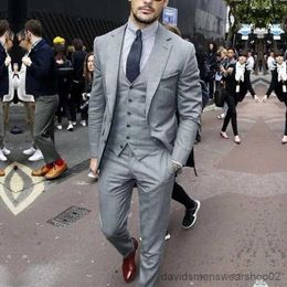 Men's Suits Blazers Grey Mens Suits Slim fit Set 3 Pieces Double Breasted Wedding Suits Costume Homme Terno Masculino (Blazer+Vest+Pants)