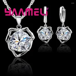 Necklace Earrings Set Sterling Silver 925 Fine 24 Models Option Cubic Zircon Rhinestone Charming Pendant Wedding Engagement Accessory
