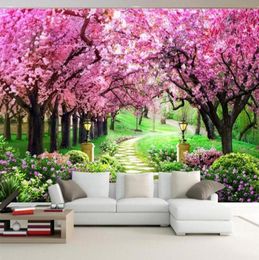 Custom 3D Po Wallpaper Flower Romantic Cherry Blossom Tree Small Road Wall Mural Wallpapers For Living Room Bedroom De Parede222497072057