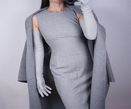 70cm Extra Long Section Scrub Emulation Leather Light Silver Grey Female Suede Gloves WJP199653350
