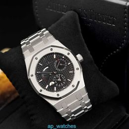 Brand Wristwatch Audemar Pigue Mechanical Watches Royal Oak Dual Time Black Dial 39 mm Men's Luxury Automatic Watch 26120ST.OO.1220ST.03 FUN CJC2