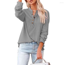 Women's T Shirts Autumn Winter Styles Clothing Leisure Button V-neck Top Lady Loose Long Sleeve Tops Blouse Shirt Blouses