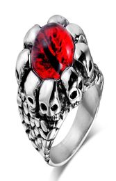 Punk Style Red Yellow Tiger Eye Stone Devil Eye Skull 316L Stainless Steel Men Biker Ring Whole Jewelry4665974