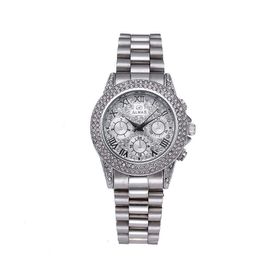 movement inlaid with English watch fashion stainless steel waterproof round full diamond women's Watch