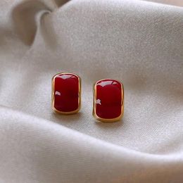 Stud Earrings Retro Geometric Red Light Luxury High-end Temperament Niche Design Autumn And Winter For Women Jewelry.