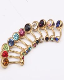 Navel belly ring B12 50pcslot Mixed 10 Colour 14g stainless steel gold Belly banana RingNavel Button Ring Body Piercing Jewelry5276274