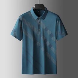 Summer Mens Quick Drying Ice Silk Polo Shirt Plus Fat Size Casual Neck Printed Short Sleeved T-shirt