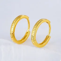 Dangle Earrings Real Pure 18K Yellow Gold Hoop Women Gift Lucky Carved 1.45-1.51g