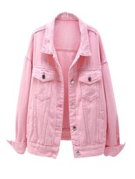 Women039s Jackets Plus Size Denim Jacket Spring Autumn Short Coat Pink Jean Casual Tops Purple Yellow White Loose Outerwear KW04478956