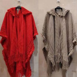 Scarves Cloak Hooded Knitted Shawl Wedding Party Bohemian Winter Warm Ladies Tassel Cape Oblique Stripe Wraps Scarf Coat