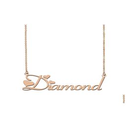 Pendant Necklaces Diamond Name Necklace For Women Girls Birthday Gift Custom Nameplate Kids Friends Jewellery 18K Gold Plated Stainles Dhn1S