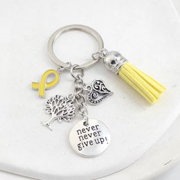 New Arrival Wholesale Yellow Ribbon Endometriosis Awareness Keychains Keyring heart life tree never give up charms key chain Jewelry