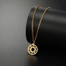 Pendant Necklaces Sun Round Necklace Stainless Steel Gold Color Choker For Women Girls Birthday Gift In Fashion Jewelry Wholesale