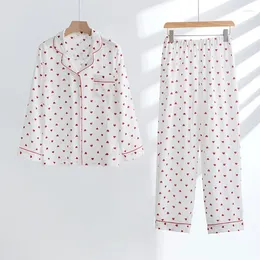 Women's Sleepwear 2024 Love Printed Cotton Gauze Pajamas Comfortable Breathable Sweat-absorbent Long Sleeve Trousers Nightwear