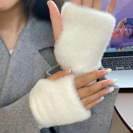 Fashion Half Finger Gloves for Women Girls Winter Soft Warm Wool Knitting Arm Short Warm Fingerless Mittens Cuff Gloves Unisex