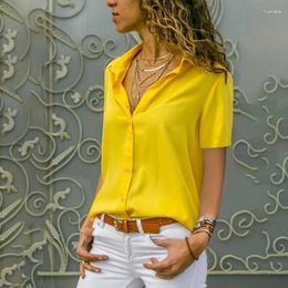 Women's Blouses Summer Solid Color Casual Shirt Fashion Short Sleeve Top European American Youth Girls'