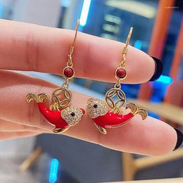 Dangle Earrings Huitan Ly Designed Women's Red Fish Gold Colour Festive Present For Year Trendy Jewellery Drop Ship