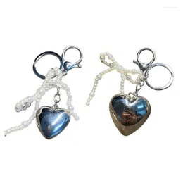 Keychains Sweet Cool Pearl Bowknot Heart Pendant Keychain Y2K Keyring Purse Bag Decorations Car For Women Girls