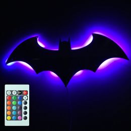 ZK20 Modern Wooden Wall Lamp Bat Atmosphere Night Light LED Decorative Background Wall Lamp USB Plug-in Remote Control A001