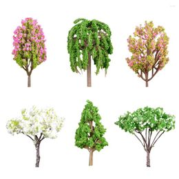 Decorative Flowers 6pcs Mixed Model Trees Ornament Miniature Flower Pot Bonsai Craft Landscape DIY ( Pattern )