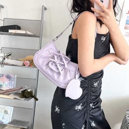 Classy Evening Bags Korean Version Hot Girl Fashion Personality Cute Patent Leather Underarm Bag Dark Bow Mirror Women's