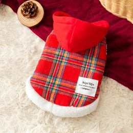 Dog Apparel Red Plaid Hooded Jacket Clothes Fashion Horn Button Design Small Dogs Clothing Cat Kawaii Festival Party Pet Items Wholesale