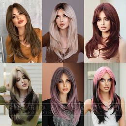 Wigs Womens Eight Character Liu Hailong Straight Hair Layered Wigs Centre Split Layered Wigs Full Headset