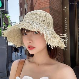 Berets Beach Hat Subnet Red Fresh Straw Female Summer Big Brim Sun Sunhat Protection Seaside All-Match Foldable