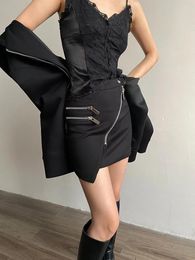 Skirts American Irregular Zipper Decorations Skirt Women's Fashion Girl Slimming Hip-Wrapped Dress Sexy Mini Black