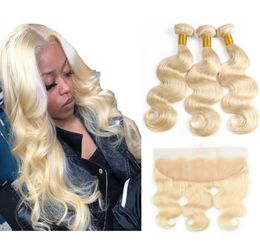 Brazilian Virgin Hair 613 Blonde Bundles with Frontal Body Wave 8A Unprocessed Human Hair Weave 3 Bundles With Closure Hair Extens5747530