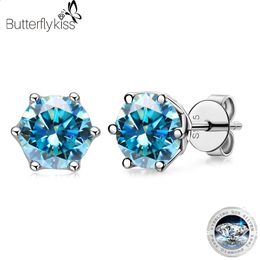 Butterflykiss Real 1 CT D Color Stud Earrings For Women Top Quality 925 Sterling Silver Sparkling Wedding Jewelry 240131