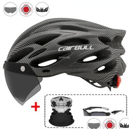 Cycling Helmets Tralight Safety Helmet Outdoor Motorcycle Bicycle Taillight Removable Lens Visor Mountain Road Bike Drop Delivery Dhc67