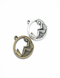 200 pcs Round Mermaid Charms Pendant For Jewelry Making Charm 2 Colors Antique Bronze Antique Silver 23mm8383880