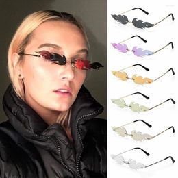 Sunglasses UV 400 Eyewear Narrow Fashion Fire Flame Rimless Wave Sun Glasses