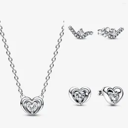 Stud Earrings 2024 Gift Anniversary 925 Sterling Silver Sparkling Wave Radiant Heart Floating Stone Necklaces For Women