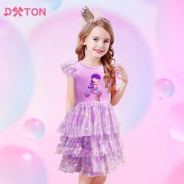 Girl Dresses DXTON Girls Summer Tutu Dress Kids Mermaid Print Cartoon Layered Birthday Party Travel Beachwear Children Clothing