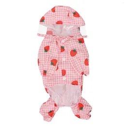 Dog Carrier Raincoat Reflective Washable Breathable Polyester Fabric Strawberry Patterns Lightweight Puppy Rain Jacket For Walking
