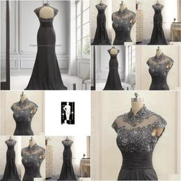Mother'S Dresses Vintage Sier Mother Of The Bride Gowns High Neck Short Sleeves Mothers Dress For Marriage Lace Beaded Sequined Afri Dht1R