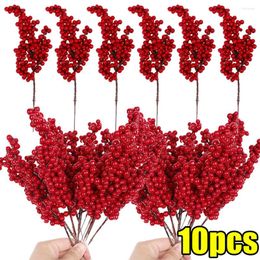 Decorative Flowers 10/1Pcs Christmas Red Berry Branches Simulation Berries DIY Xmas Tree Wreath Gift Decoration Party Home Table Ornaments