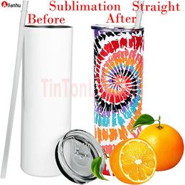 US Stock Sublimation Tumblers 20 Oz Stainless Steel Straight Blank Mugs white Tumbler with Lid and Straw 50pcs carton 20oz T0601x32181