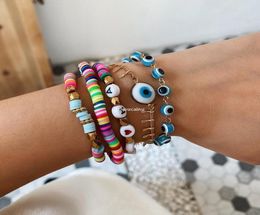 5 Pcs Set Vsco Girl Bead Bracelet Bohemia Ethnic Style Hand Evil Eye Charm Bracelet Female Creative Ceramic Beads Letter Brace4022876